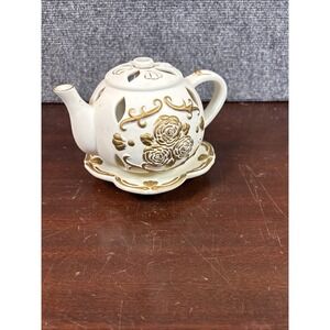 Partylite~Teapot~Tealight Candle Holder TEA TIME Luminary P7301 Porcelain Bisque